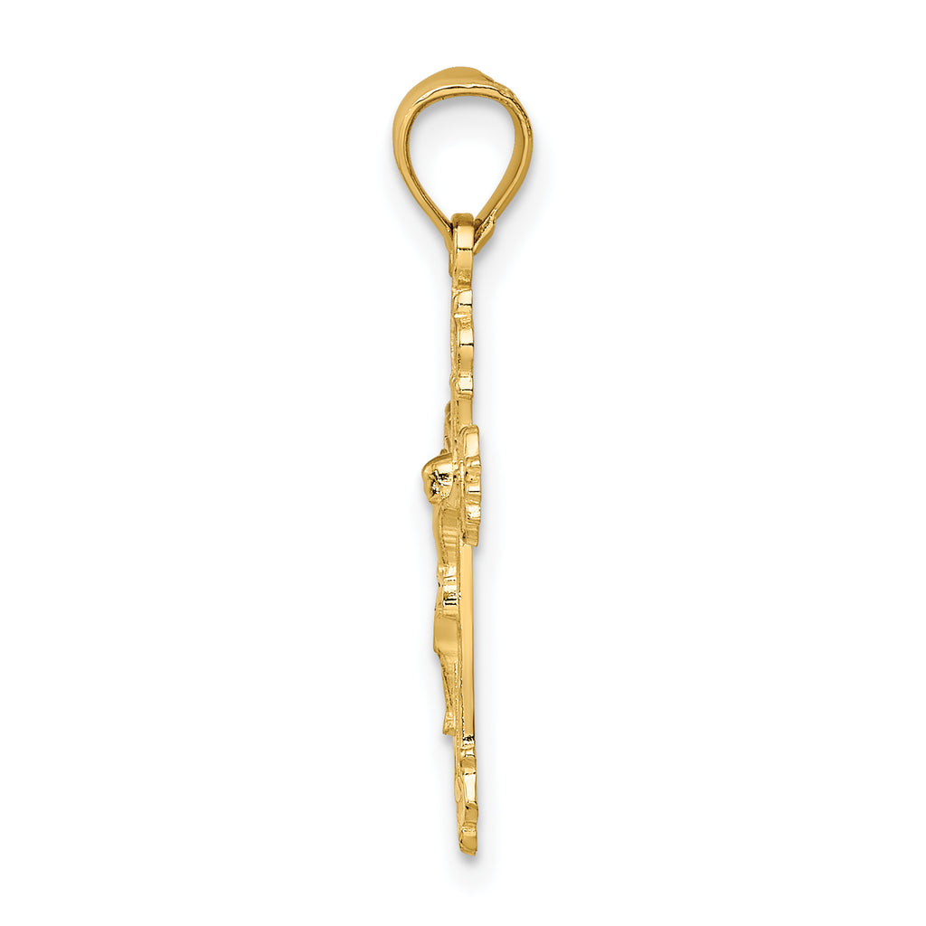 14K W/ Textured Scalloped Edge Crucifix Charm