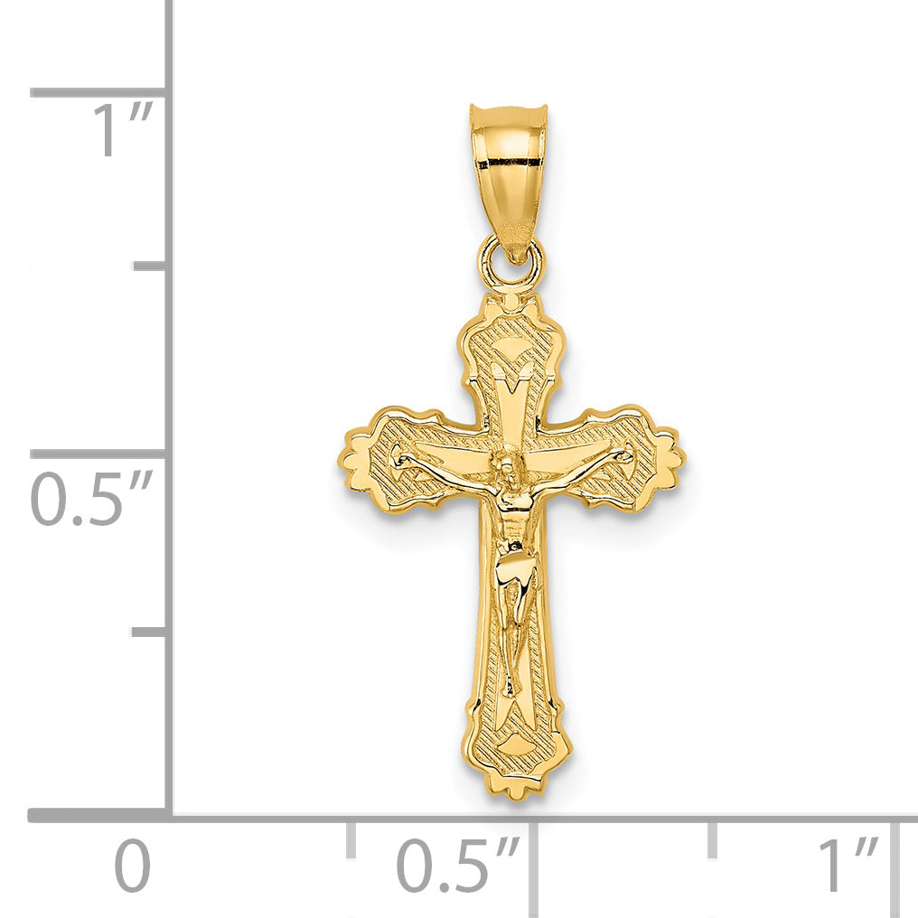 14K W/ Textured Scalloped Edge Crucifix Charm