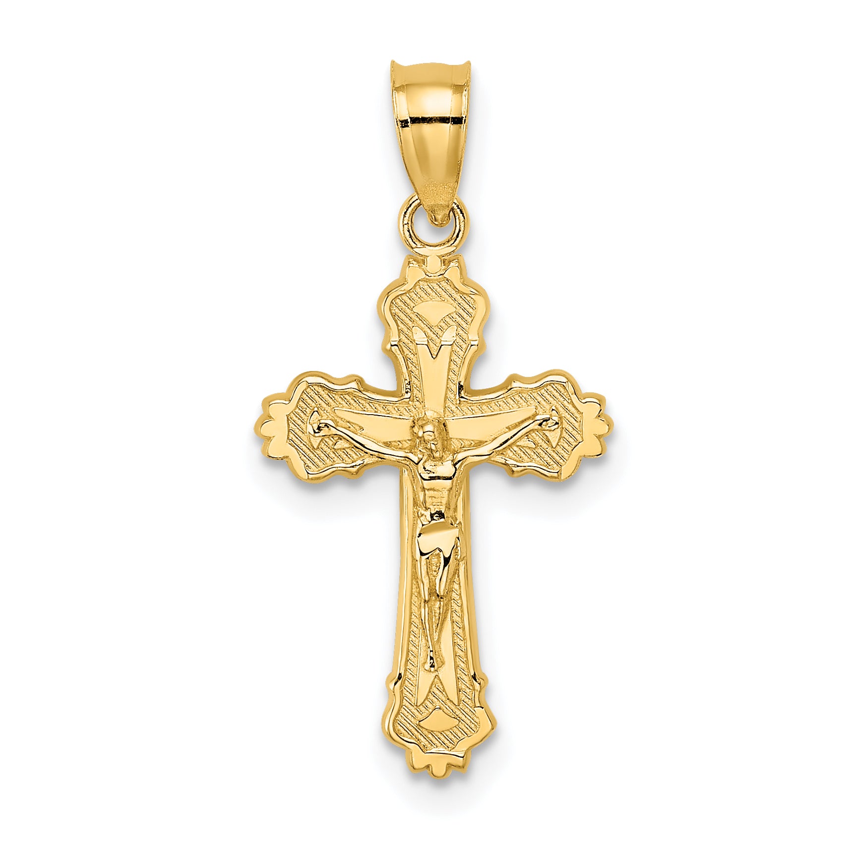 14K W/ Textured Scalloped Edge Crucifix Charm Main image