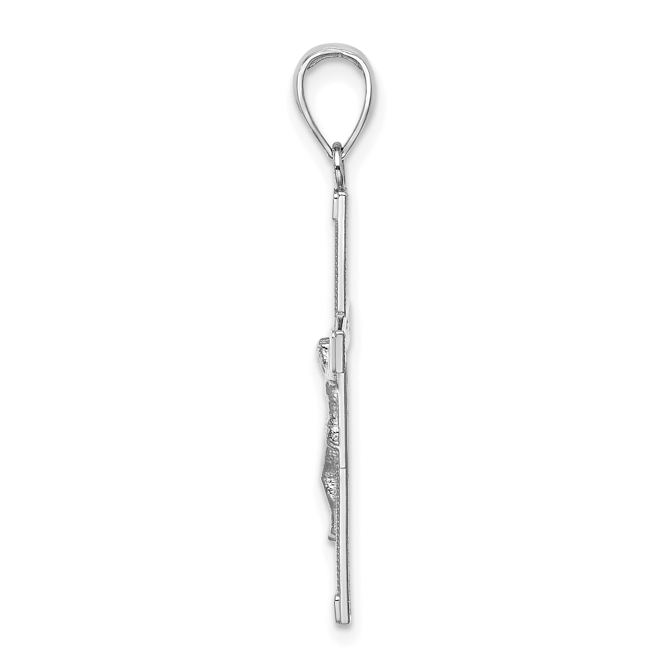 14K White Gold Polished and Textured Crucifix Charm Secondary image