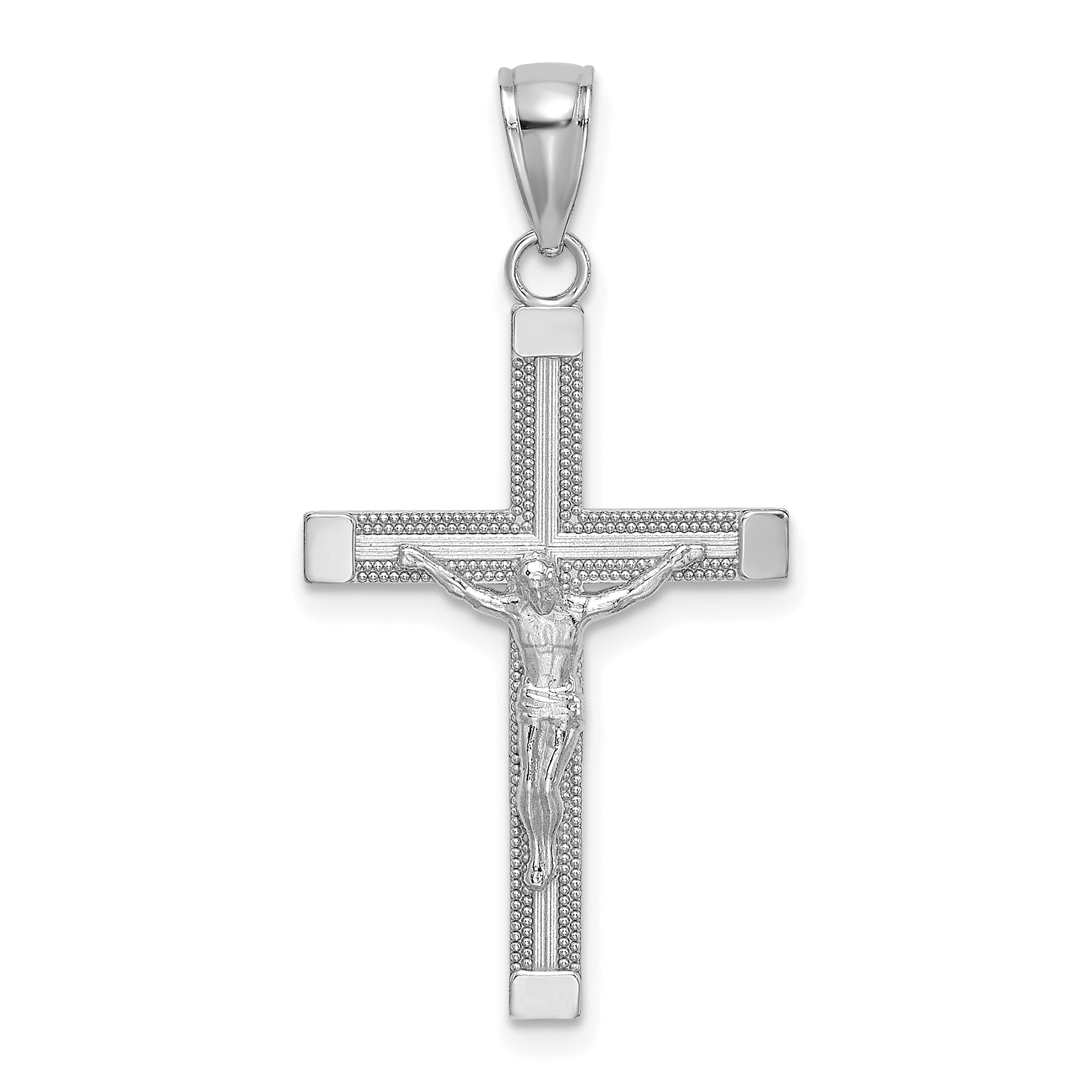 14K White Gold Polished and Textured Crucifix Charm Main image