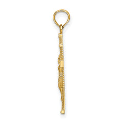 14K Beaded Accent w/ Cross Behind Crucifix Charm