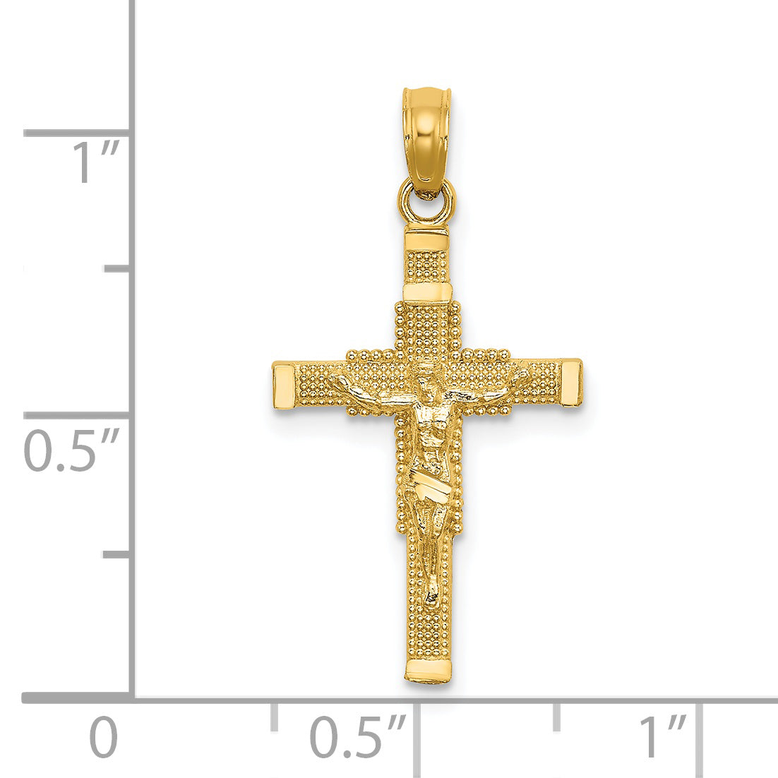 14K Beaded Accent w/ Cross Behind Crucifix Charm
