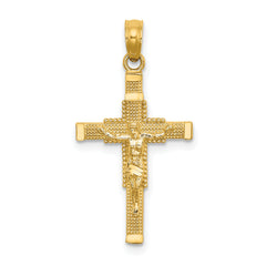 14K Beaded Accent w/ Cross Behind Crucifix Charm