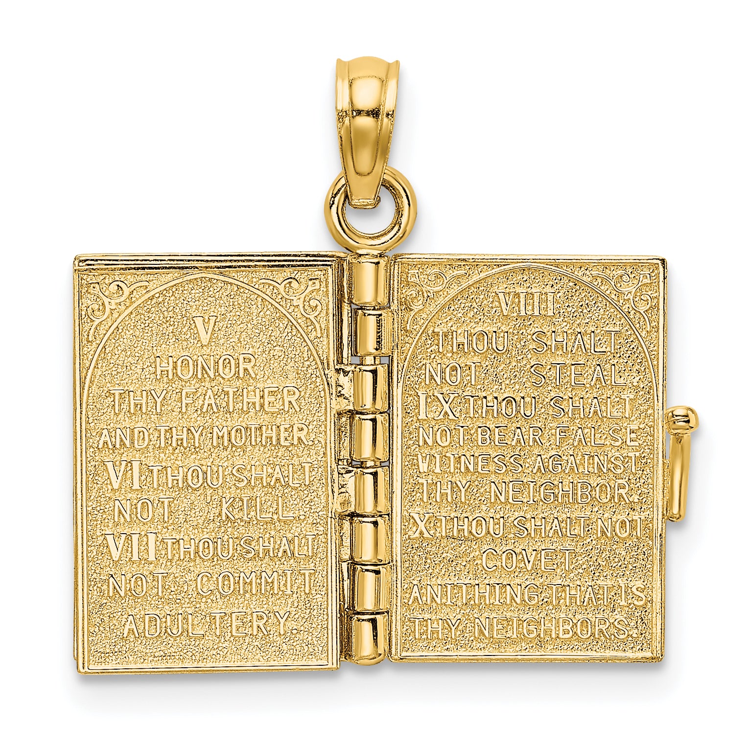 14K 3-D Moveable Hebrew Ten Commandments Book Charm