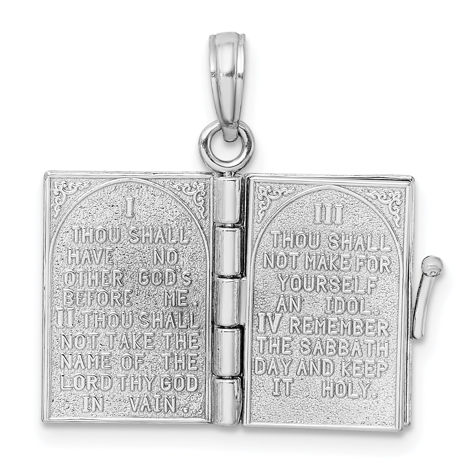 14K White Gold 3-D Moveable Ten Commandments Book Charm