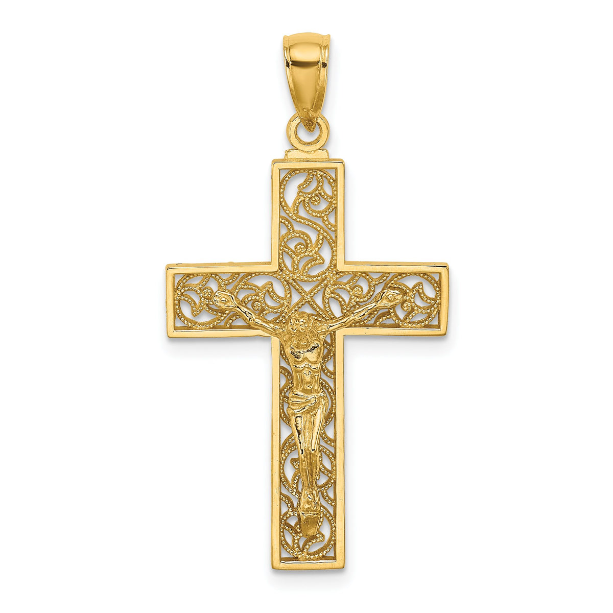 Filigree Crucifix Charm in 14K Yellow Gold, 37mm - Sophia Jewelers Main image