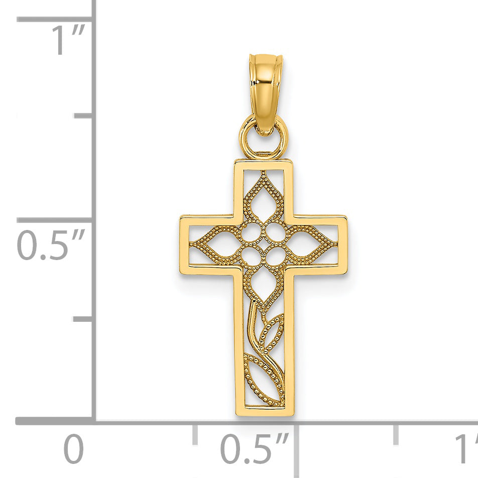 14K Flower In Cross Charm