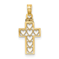 14K Cut-Out Heart Design Cross Charm