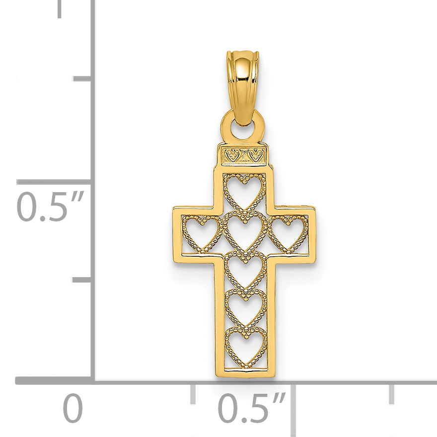 14K Cut-Out Heart Design Cross Charm