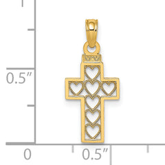 14K Cut-Out Heart Design Cross Charm
