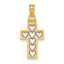 14K Cut-Out Heart Design Cross Charm
