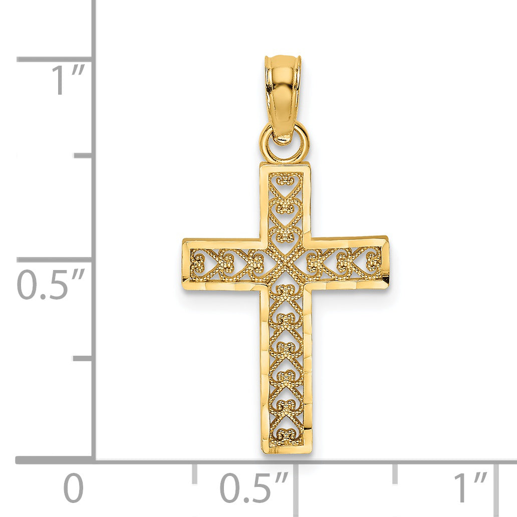14K D/C Edge and Filigree Center Cross Charm