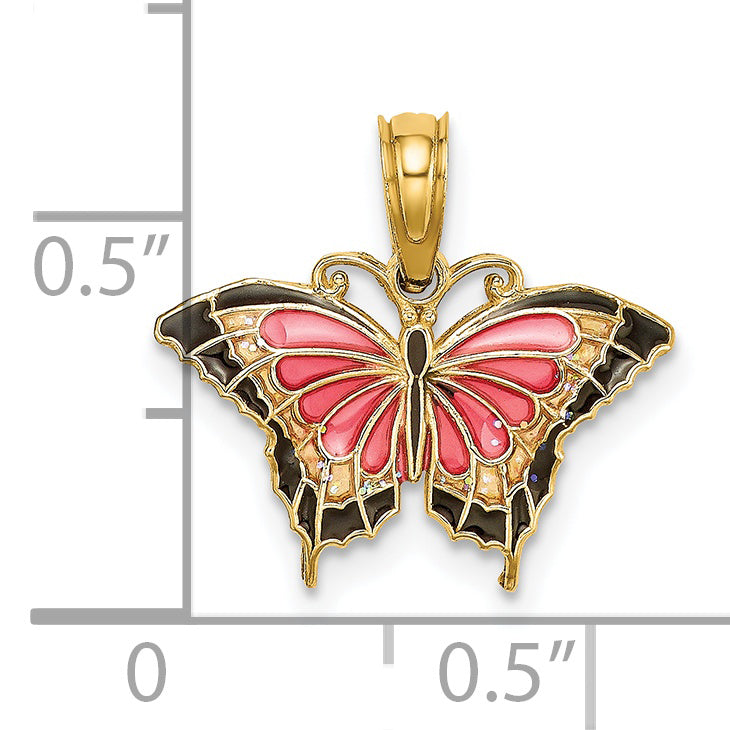 14K Small Enameled Pink Butterfly