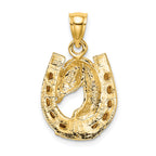 14K Horse Head In Horseshoe w/ Enameled Charm