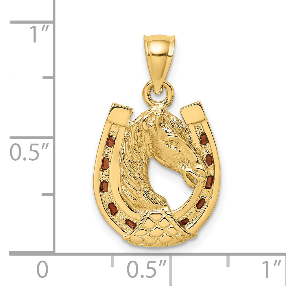 14K Horse Head In Horseshoe w/ Enameled Charm