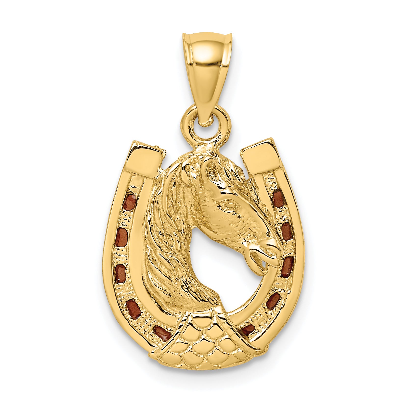 14K Horse Head In Horseshoe w/ Enameled Charm Main image