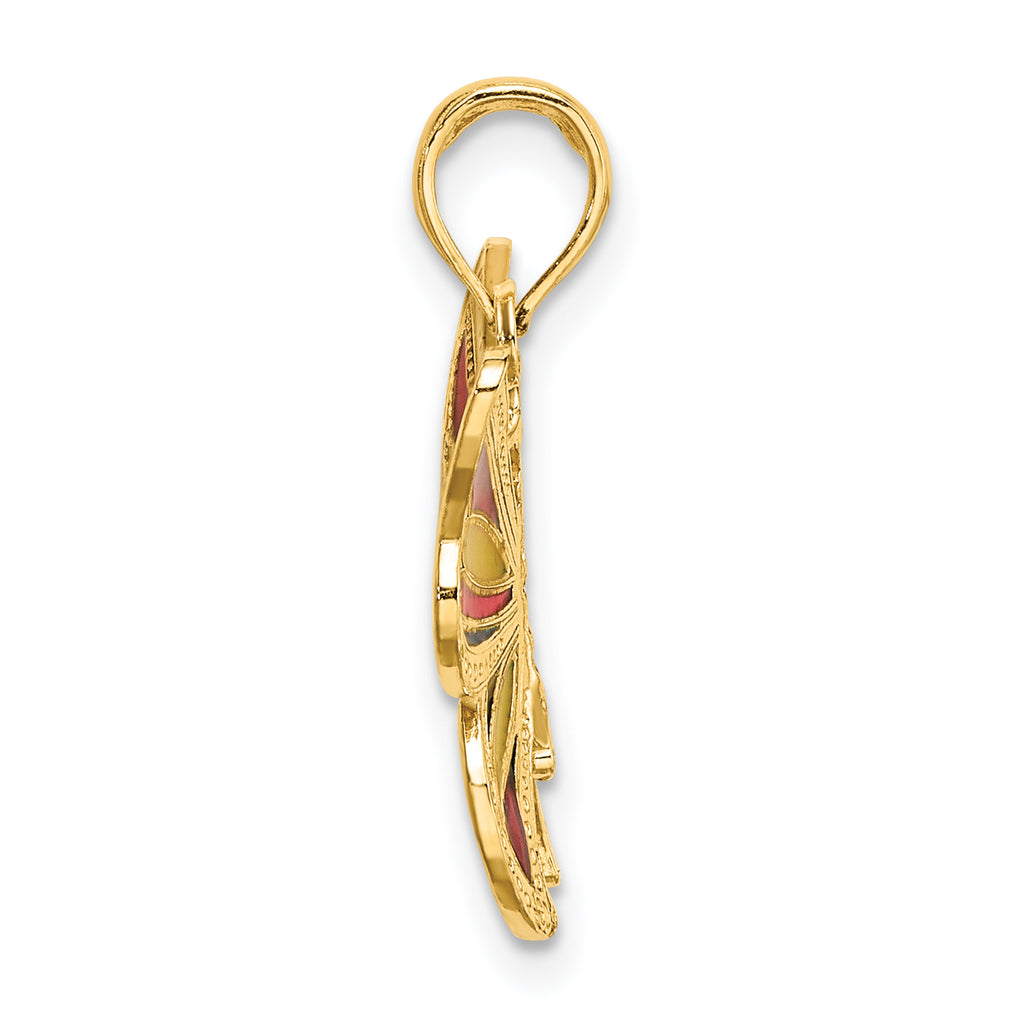 14K w/Multi-Color Enameled Beaded Wings Butterfly Charm