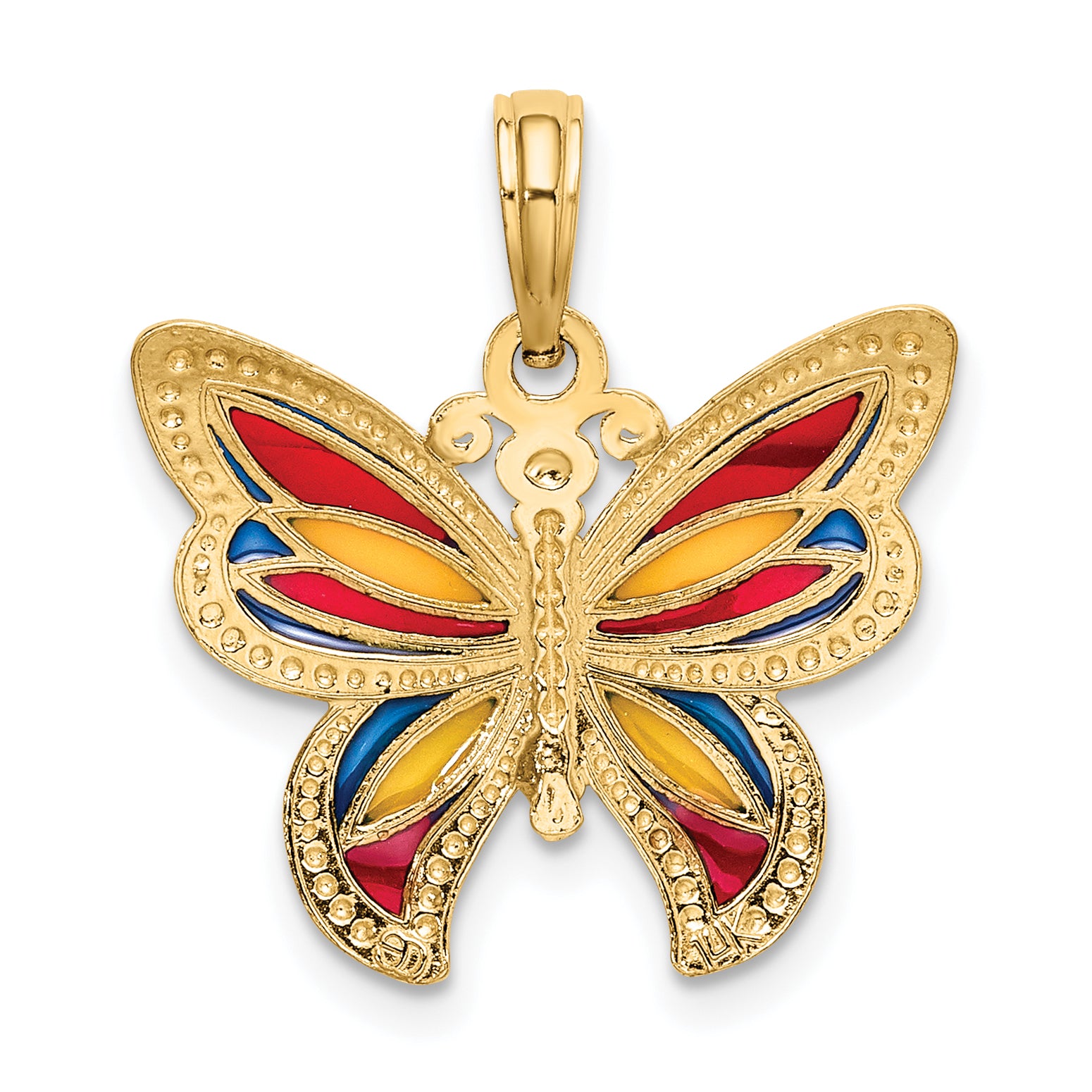 14K w/Multi-Color Enameled Beaded Wings Butterfly Charm
