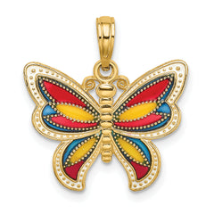 14K w/Multi-Color Enameled Beaded Wings Butterfly Charm