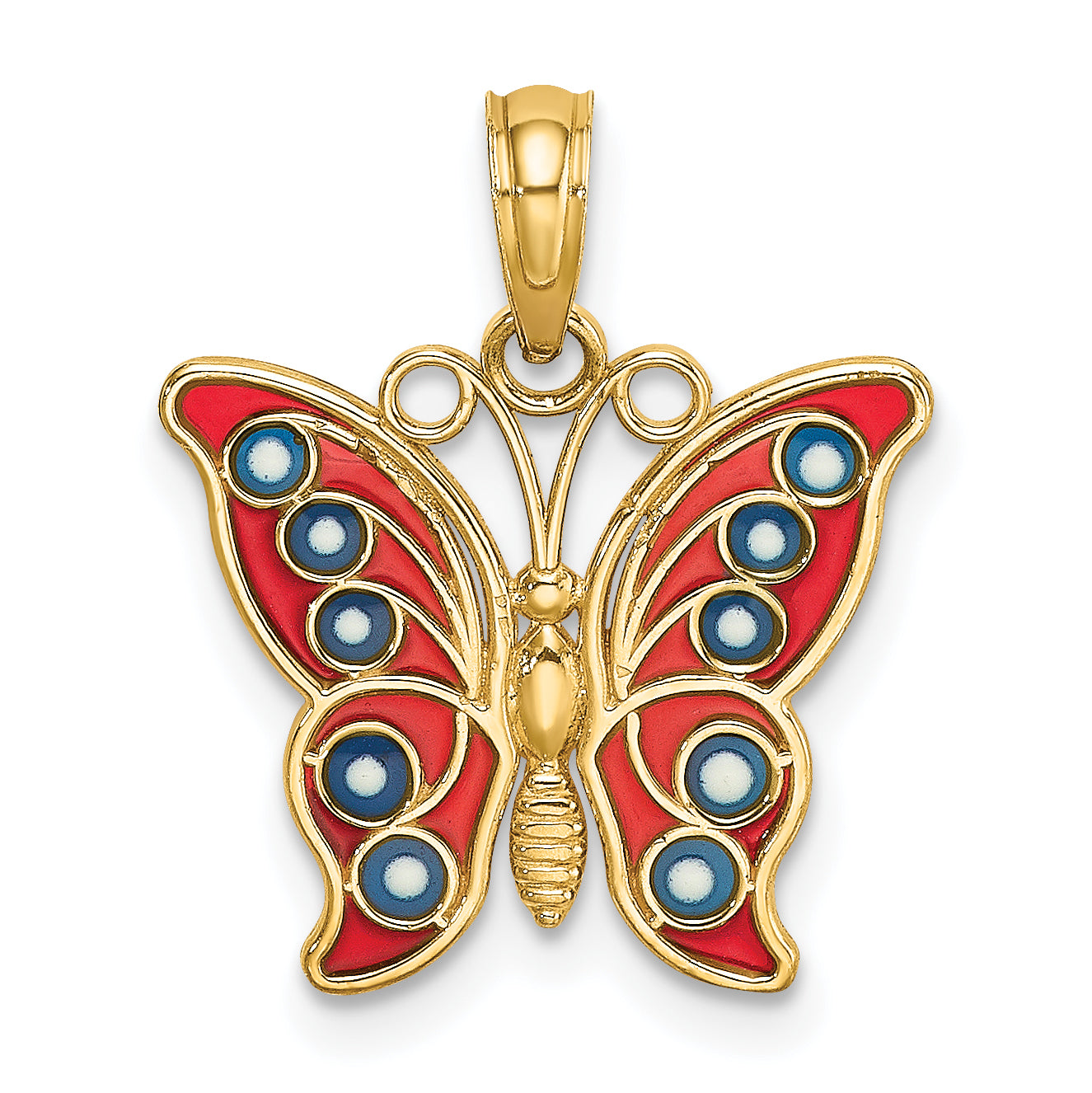 14K w/ Red and Blue Enamel Filigree Butterfly Charm Main image