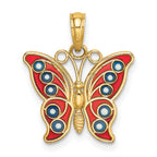 14K w/ Red and Blue Enamel Filigree Butterfly Charm