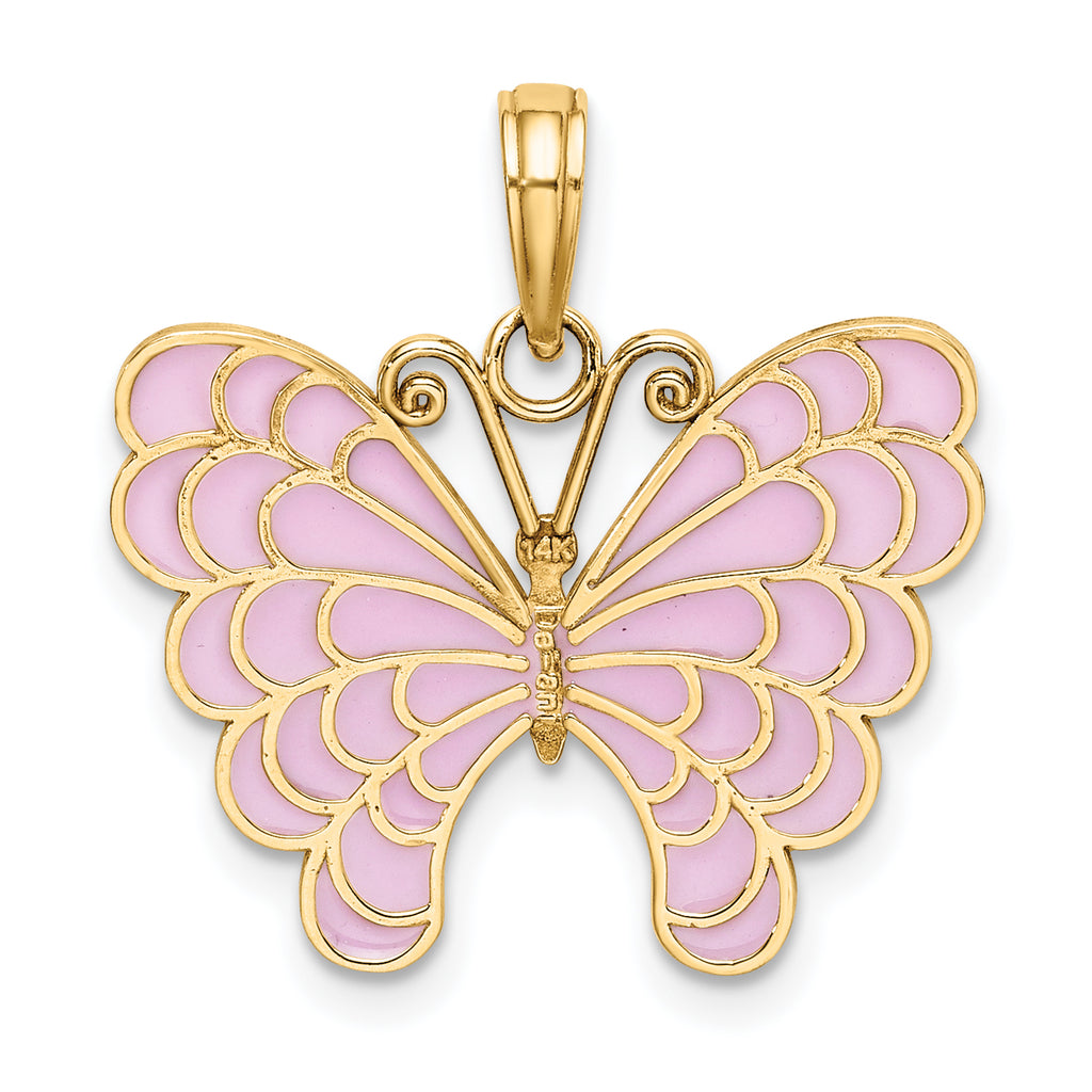 14K Lavender Enameled Butterfly Pendant