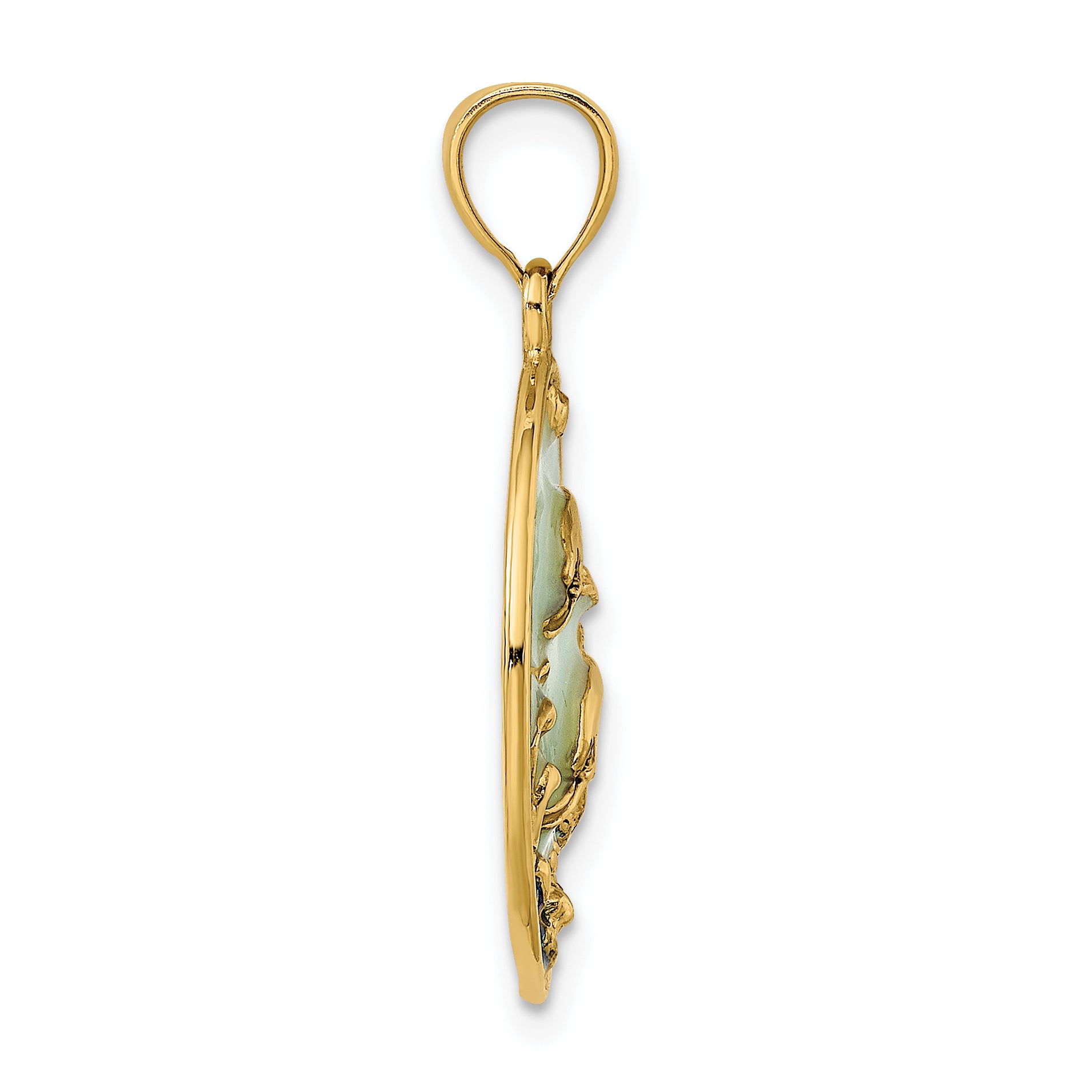 14K 2-D Dolphins w/Blue Enameled Charm