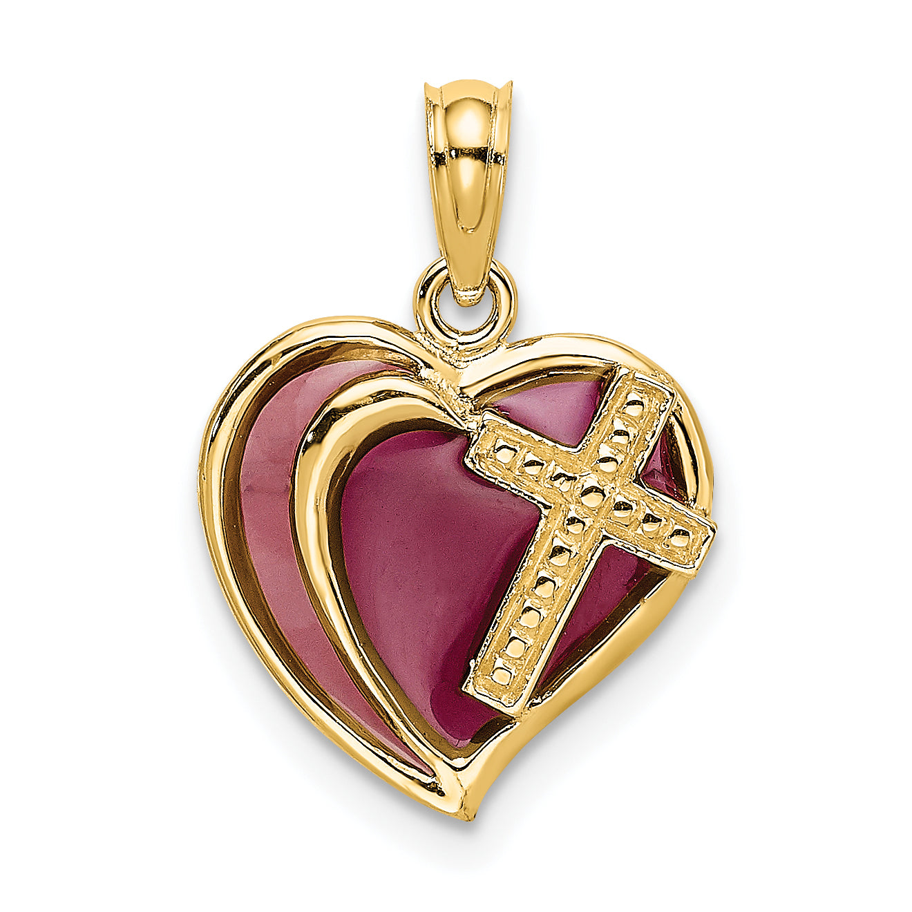 14K W/ Purple Enamel Cross Heart Charm Main image