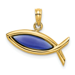 14K Horizontal Blue Enameled Ichthus Charm