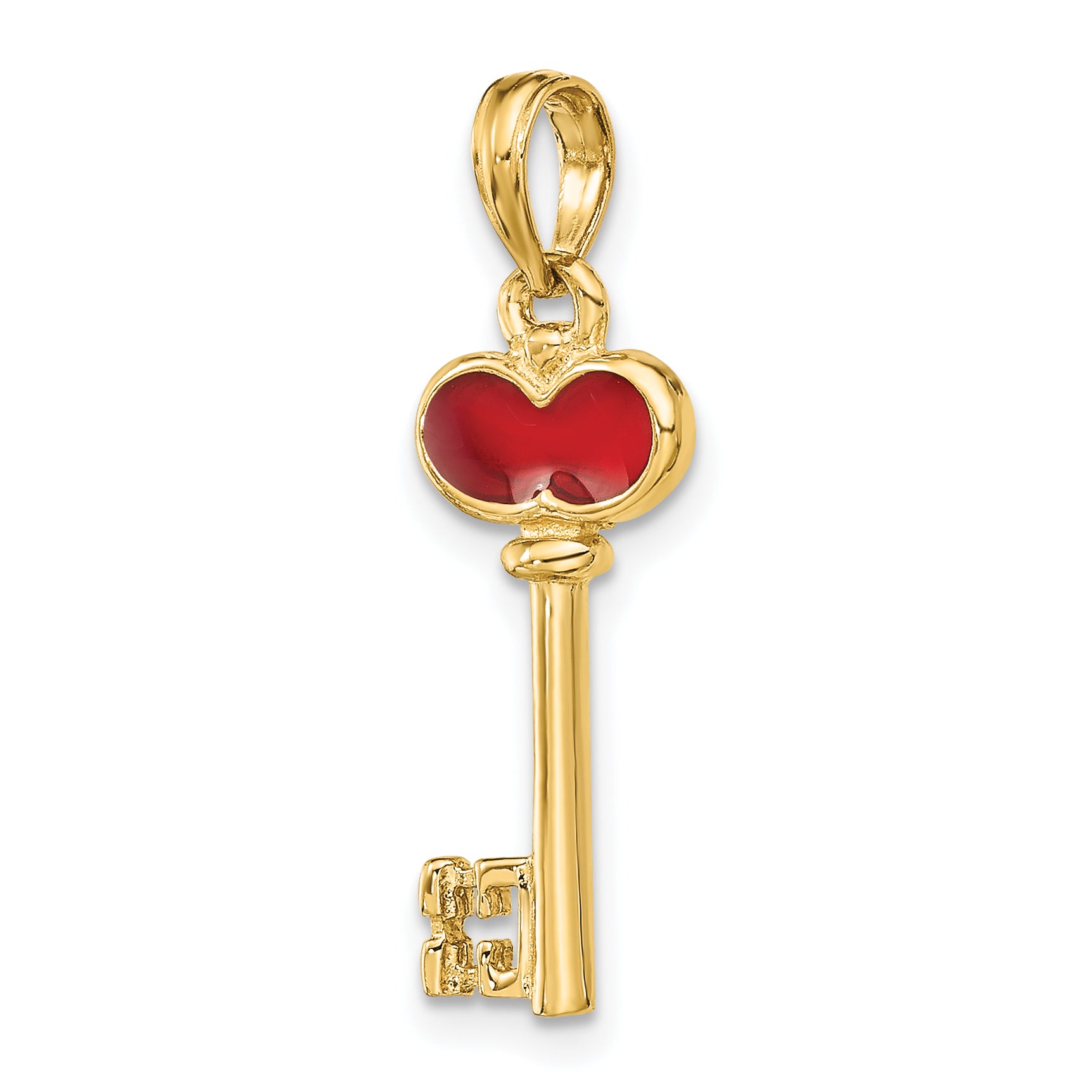 14K Polished 3D Enameled Heart Key Charm
