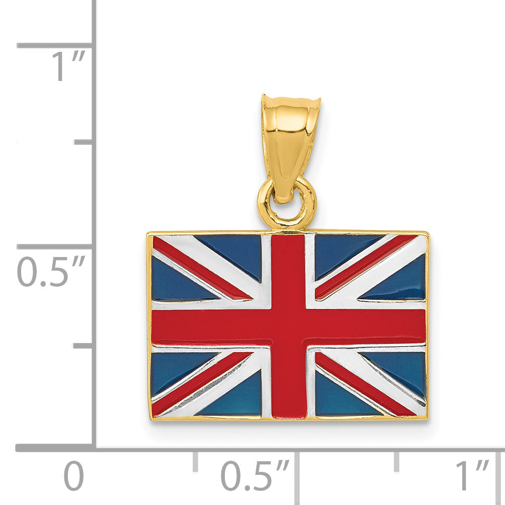 14K and White Rhodium Solid Enameled United Kingdom Flag Pendant