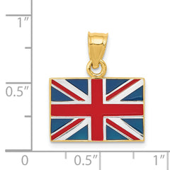 14K and White Rhodium Solid Enameled United Kingdom Flag Pendant