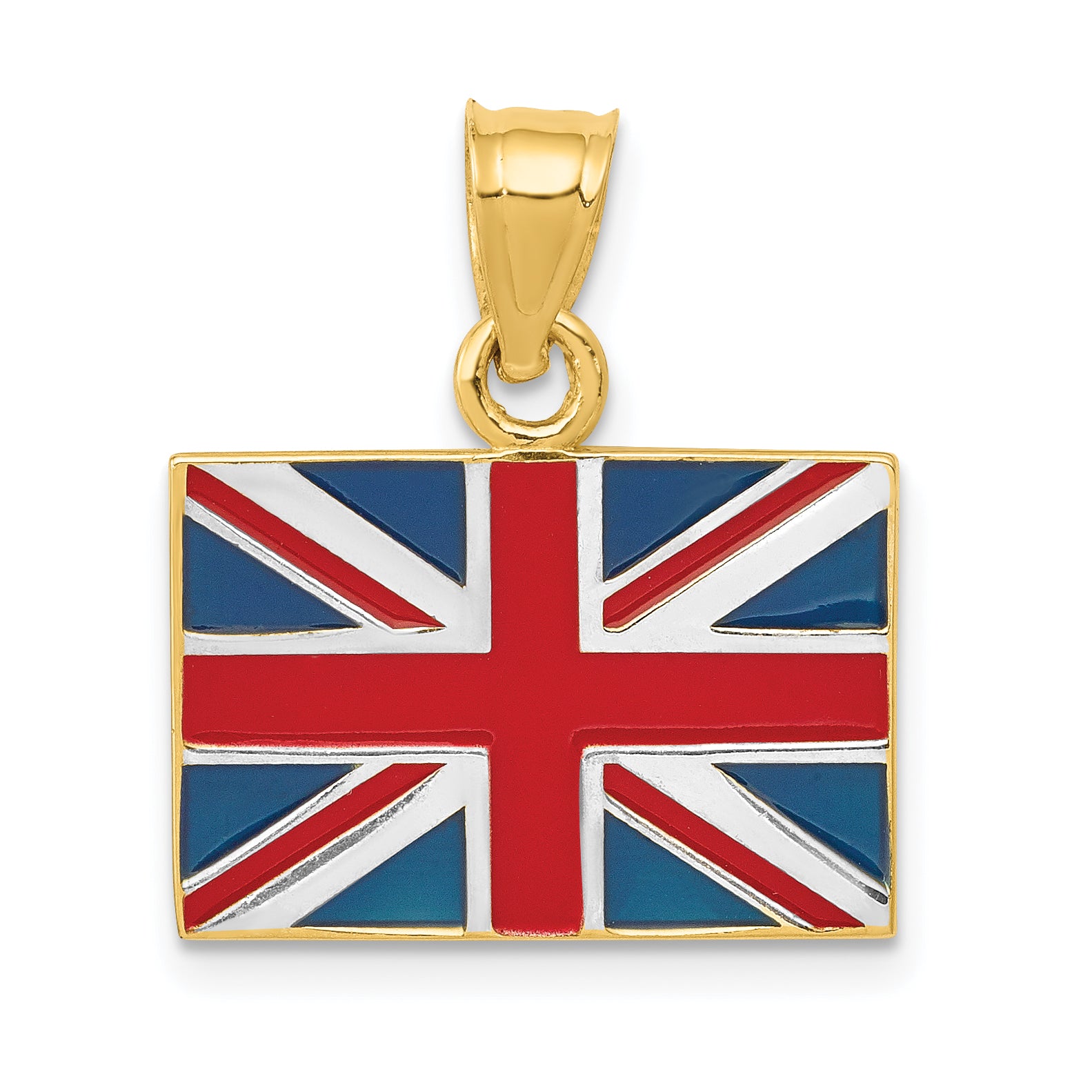 14K and White Rhodium Solid Enameled United Kingdom Flag Pendant Main image