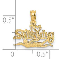 14K Polished  I HEART SWIMMING Charm