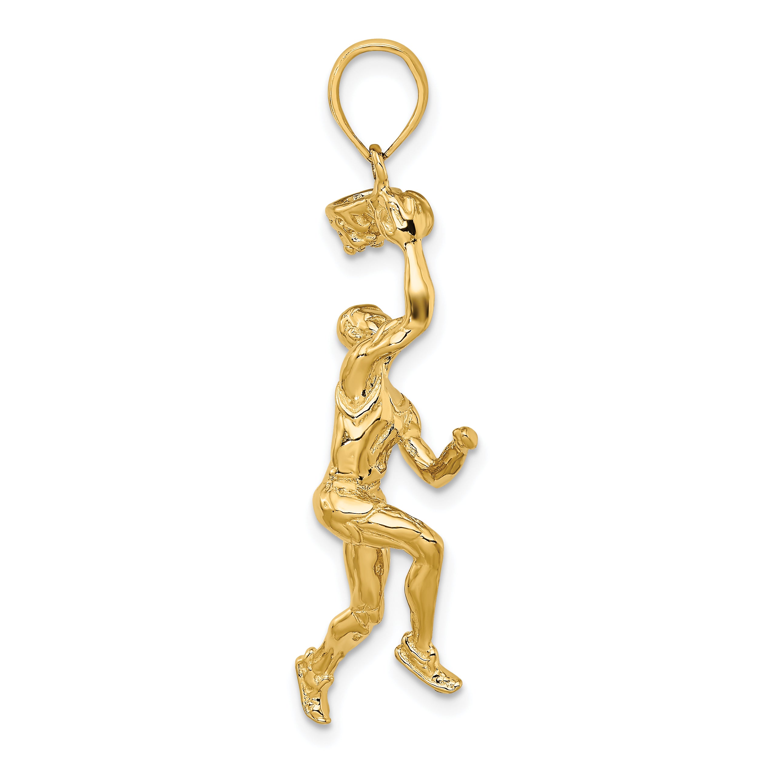 14K 3-D Basketball Player w/Ball and Partial Hoop Charm