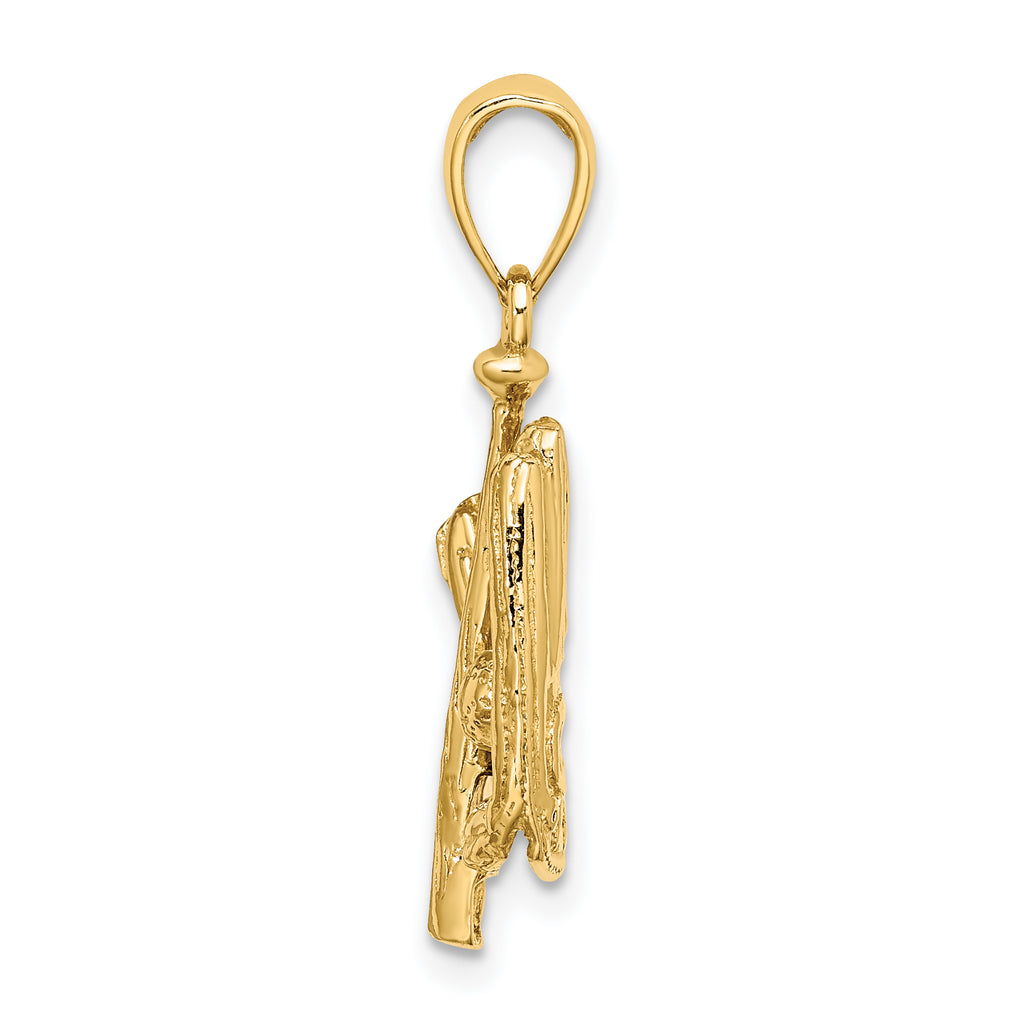 14K 3-D Polished Baseball Glove, Bat and Ball Charm