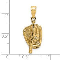 14K 3-D Polished Baseball Glove, Bat and Ball Charm
