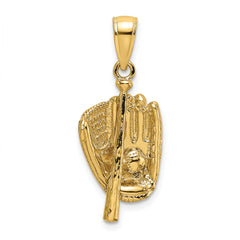 14K 3-D Polished Baseball Glove, Bat and Ball Charm