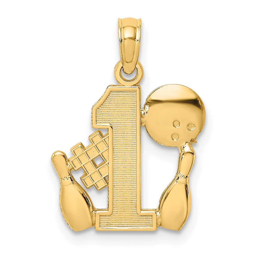14K #1 Bowling Ball and Two Pins Charm