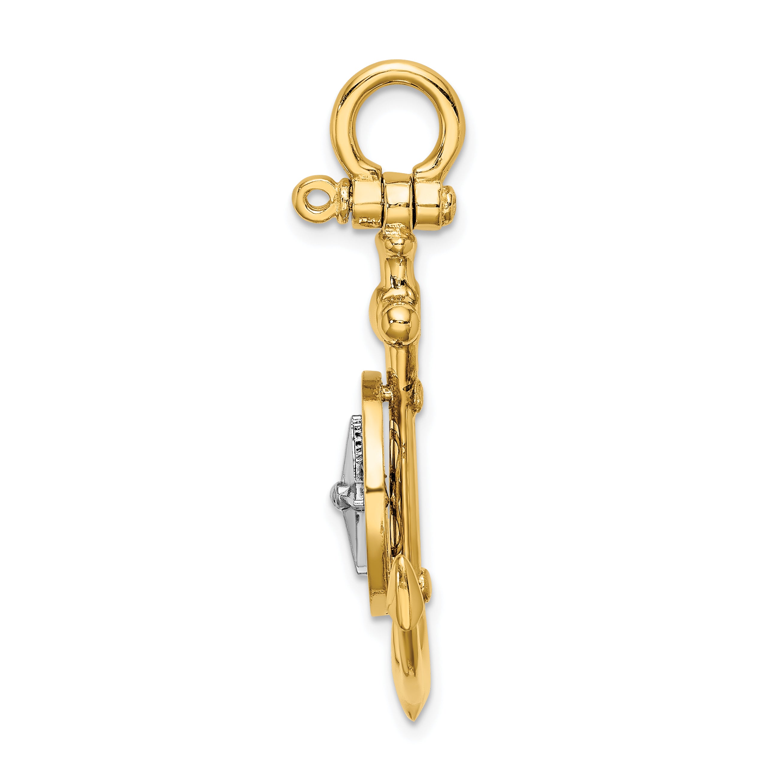 14K Two-tone 3-D Anchor w/ Compass and Rhodium Needle Charm Secondary image