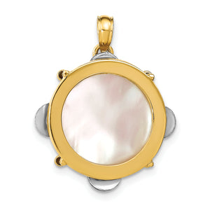 Tambourine Charm in 14K Two-Tone Gold with Mother of Pearl, 24mm - Sophia Jewelers