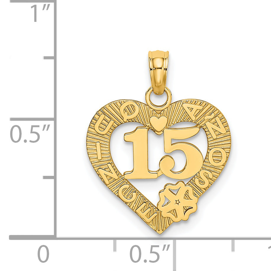14K QUINCE ANOS 15 in Heart Charm