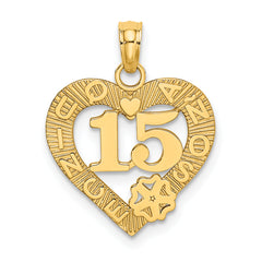 14K QUINCE ANOS 15 in Heart Charm