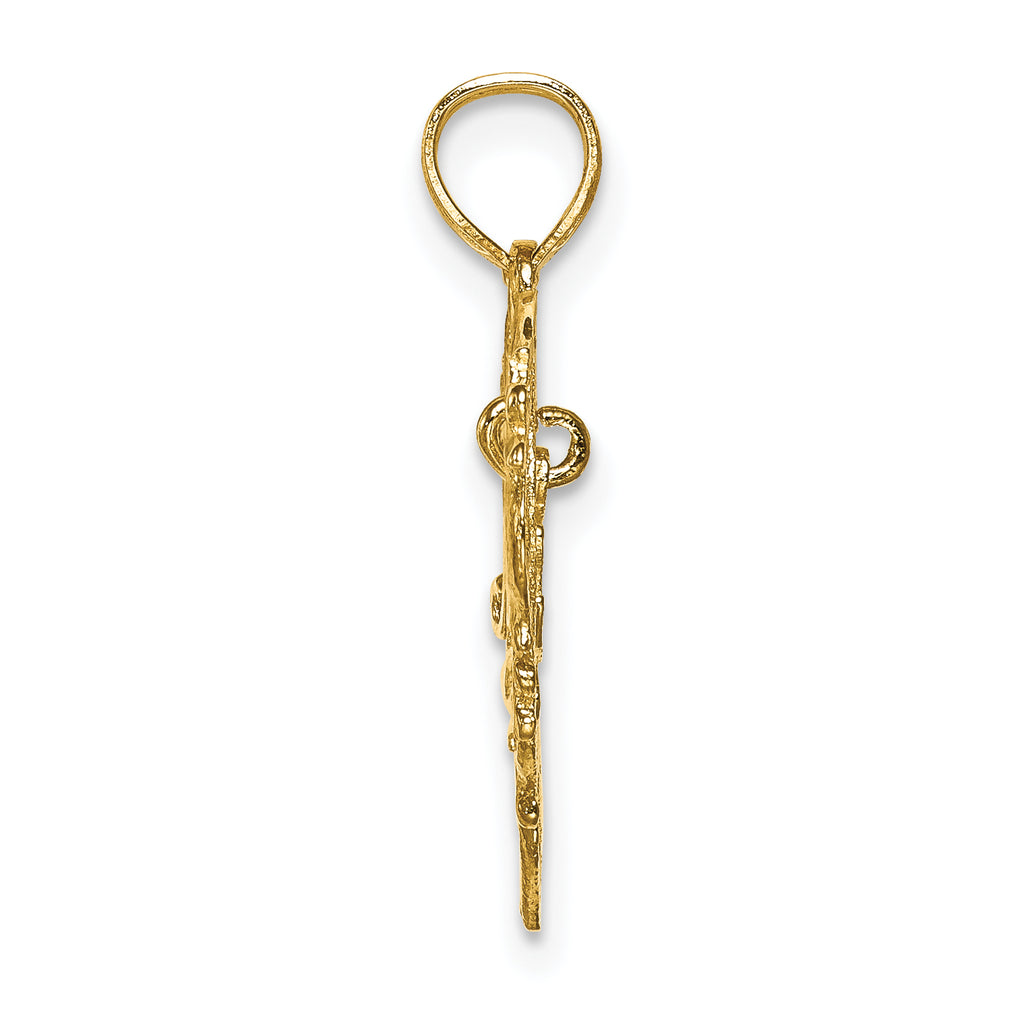 14K Polished MOM Dangle in Fancy Heart Pendant