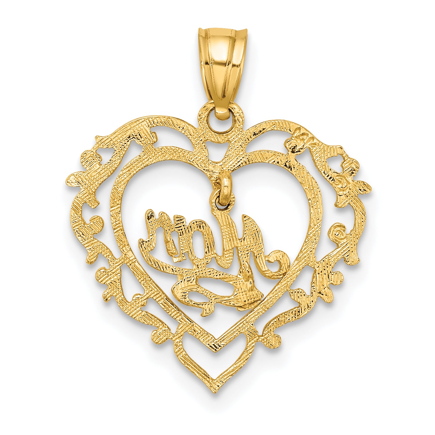 14K Polished MOM Dangle in Fancy Heart Pendant