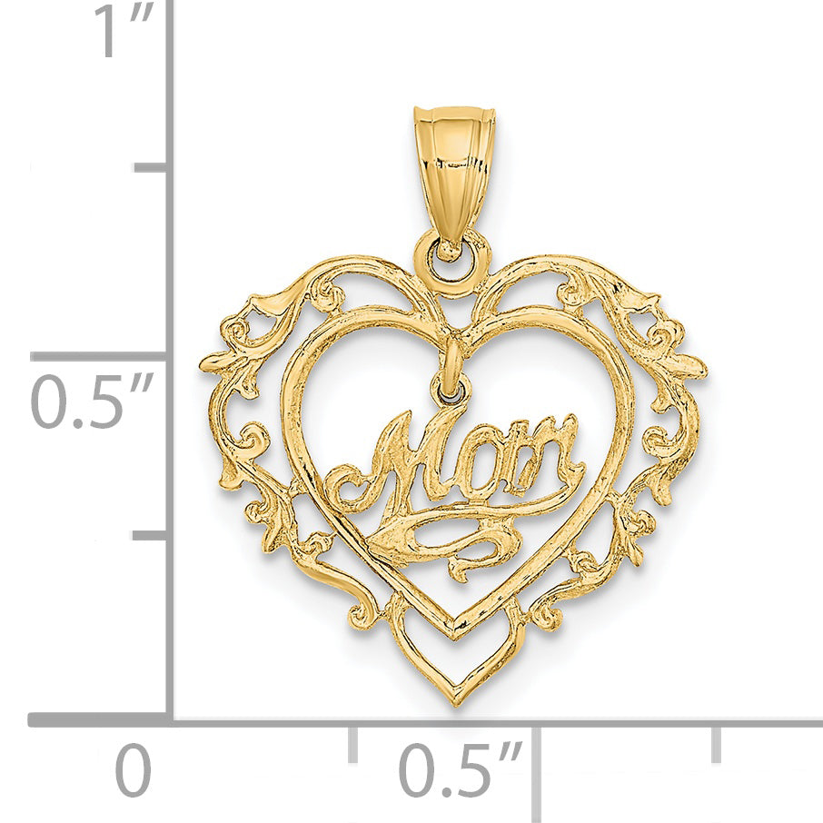 14K Polished MOM Dangle in Fancy Heart Pendant