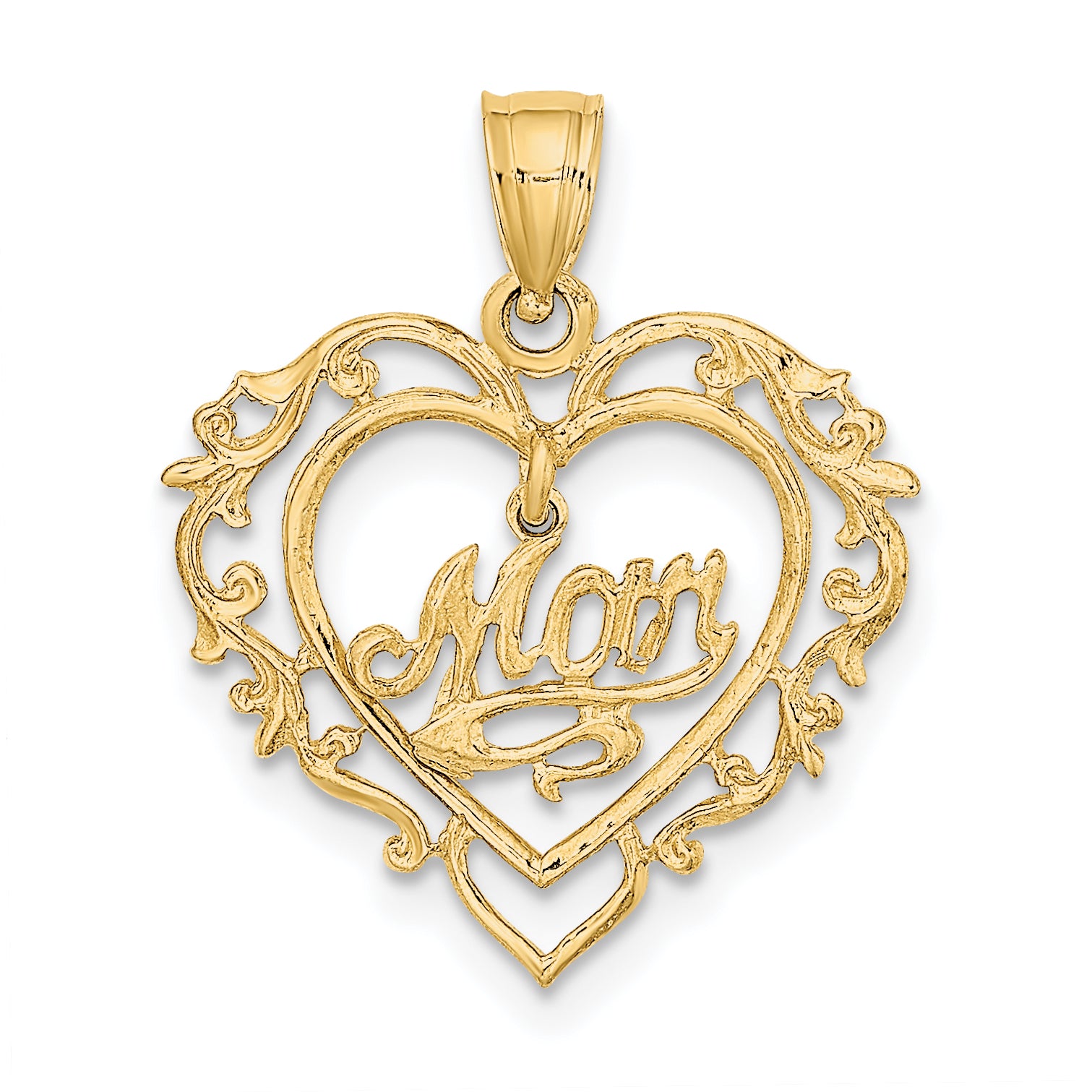 14K Polished MOM Dangle in Fancy Heart Pendant Main image