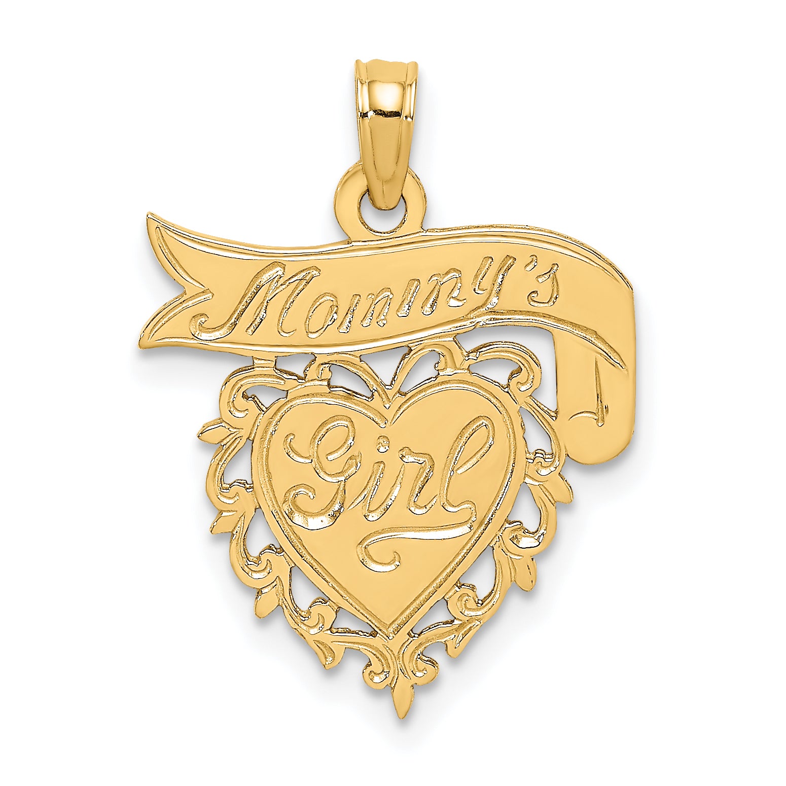 14K MOMMY'S GIRL In Heart w/Banner Charm