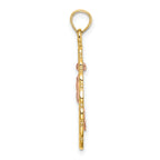 14k Two-Tone Textured Oval Frame Dangling Rose Charm